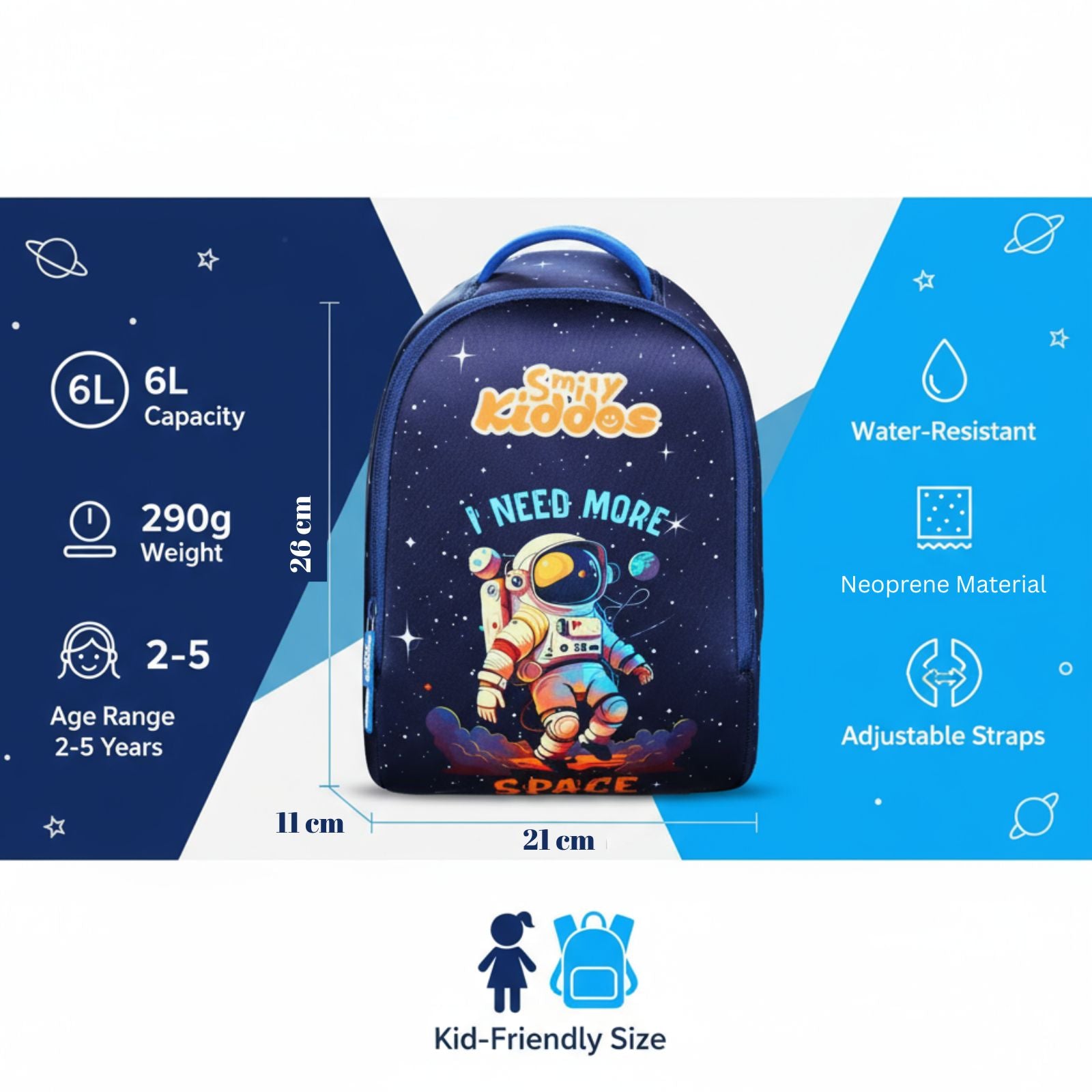 Galactic Adventure Neoprene Preschool Backpack – Navy Blue
