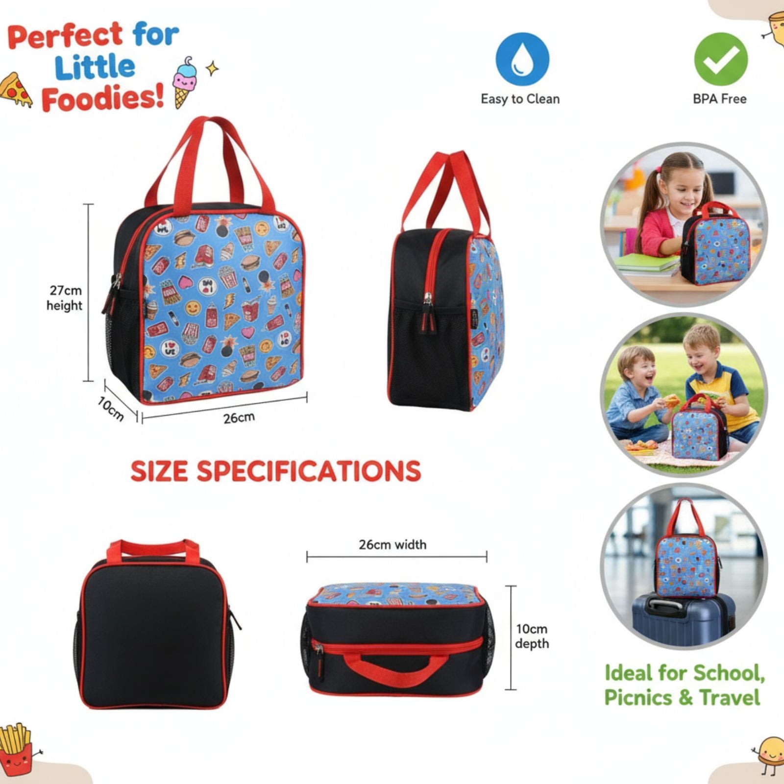 Joy Lunch Bag - Fast Food Theme - Teal blue