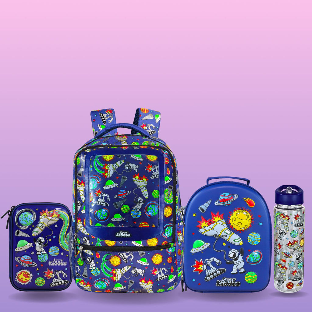 Smily Kiddos Combo BLUE (Backpack , Lunch Bag , Pencil Box , Water Bottle )