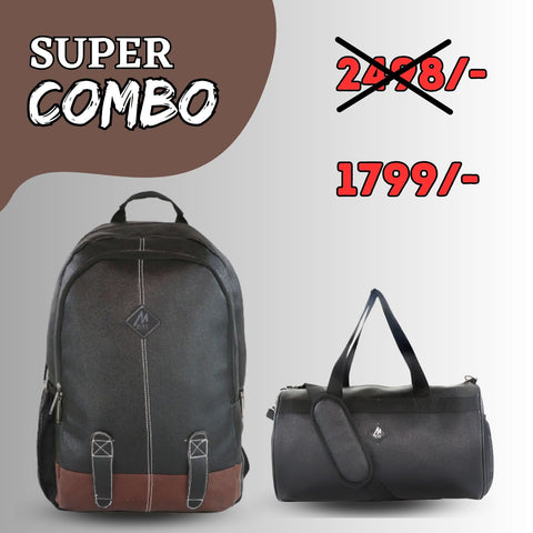 MIKE BAGS Special Combo Faux Leather Laptop Backpack and Duffle bag : Black