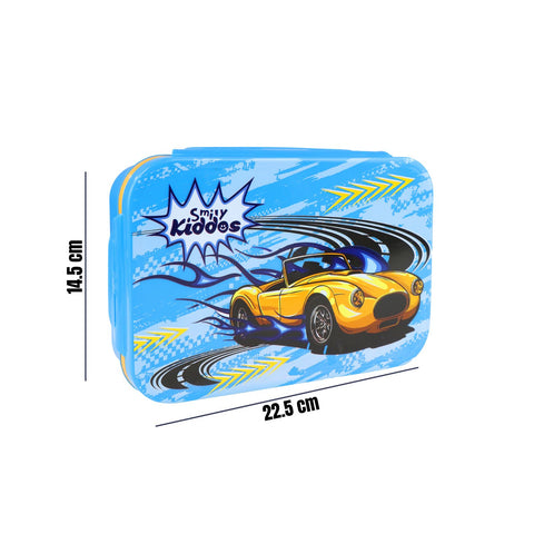 Image of Smily Kiddos Brunch Stainless Steel Lunch Box - Race Car Theme - Blue