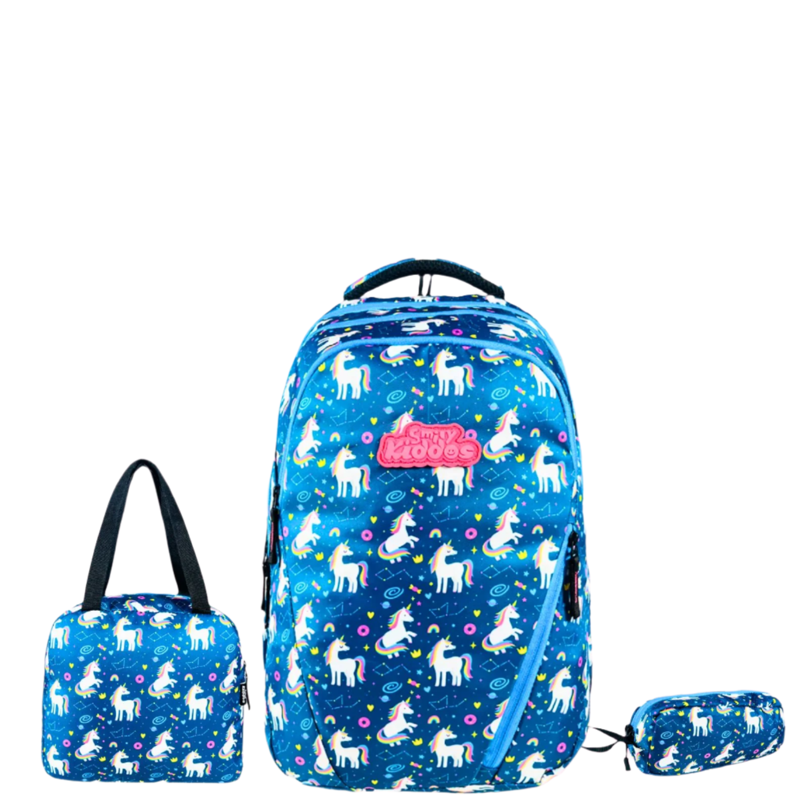 Unicorn Theme 3-in-1 School Combo Pack | Backpack, Insulated Lunch Bag & Pencil Pouch – Blue