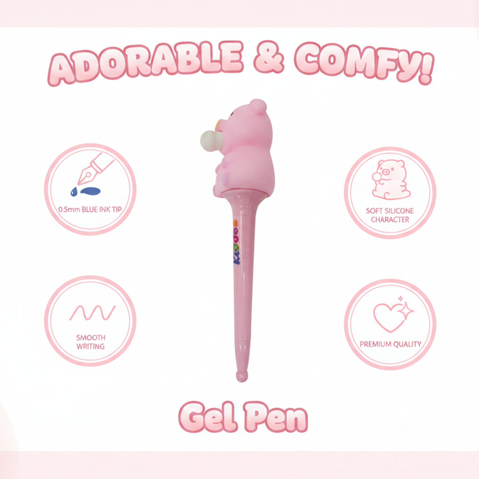 Smily Kiddos Cute Pink Piggy Gel Pen | 0.5mm Blue Ink