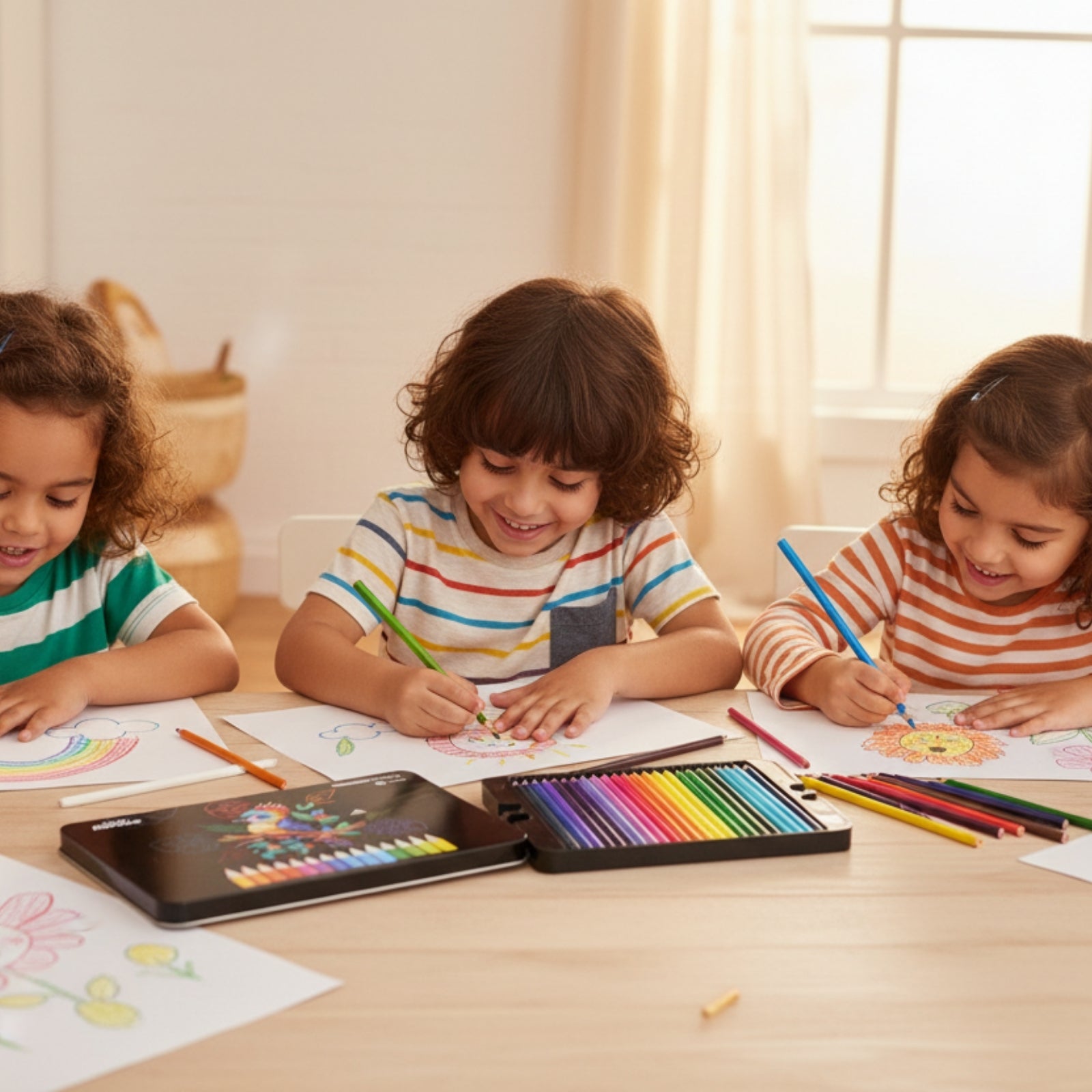 Smily Kiddos 48 Color Pencils Set in Tin Box - Premium Art Supplies for Kids
