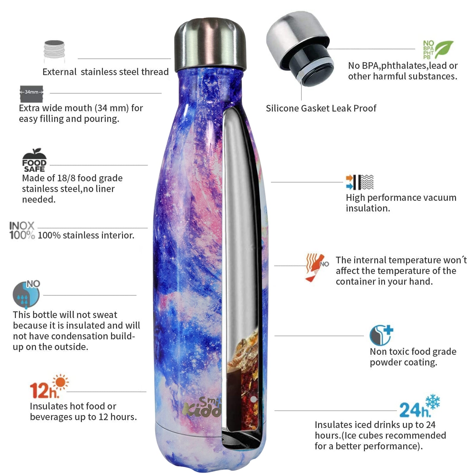  Stainless Steel Water Bottle Starry Night purple feature1