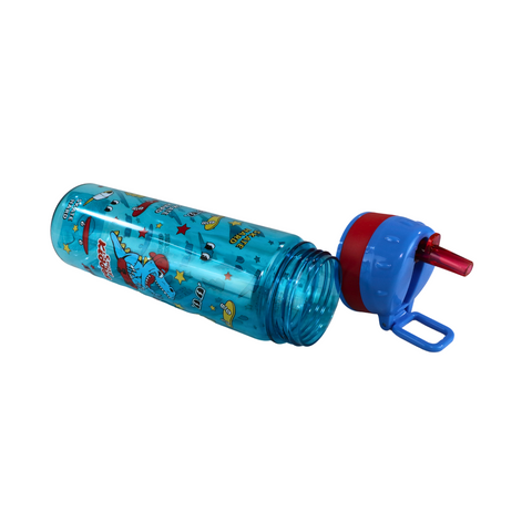 Image of Smily Kiddos Straight Water Bottle With Flip Top Nozzle Dinosaur Theme - Blue & Red