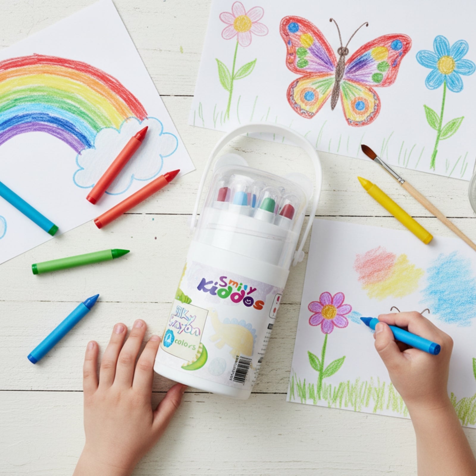 Smily Kiddos Silky Twist Crayons – 12 Smooth Colors in Cute Dino Carry Case