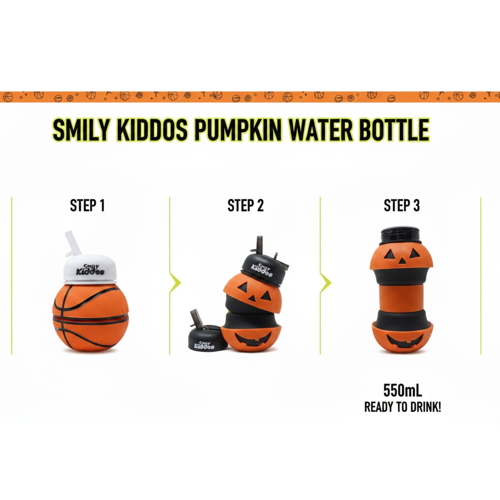 Smily Kiddos Expandable Water Bottle – Pumpkin 550 mL