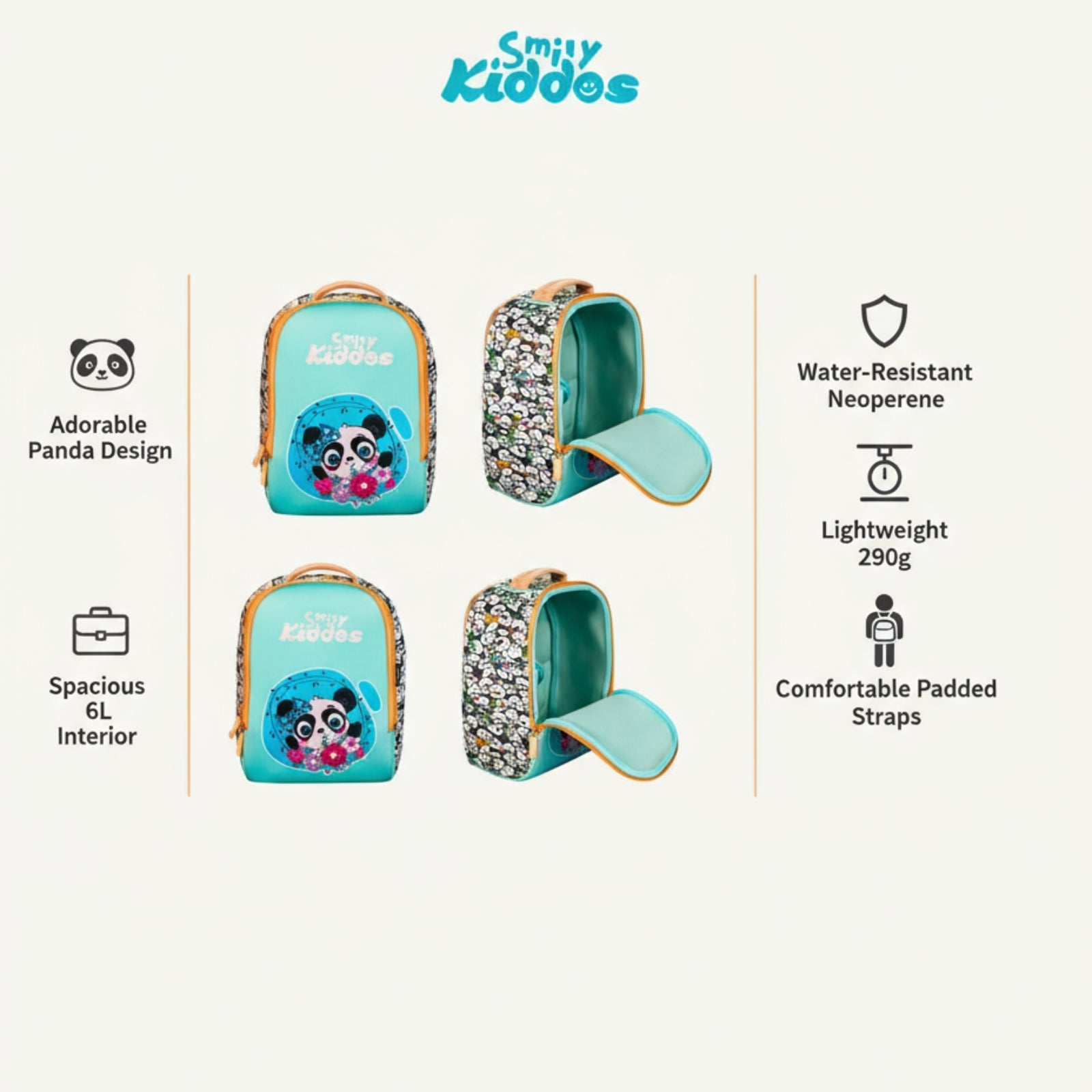 Charming Panda Preschool Backpack 6L - Light Blue Kids School Bag