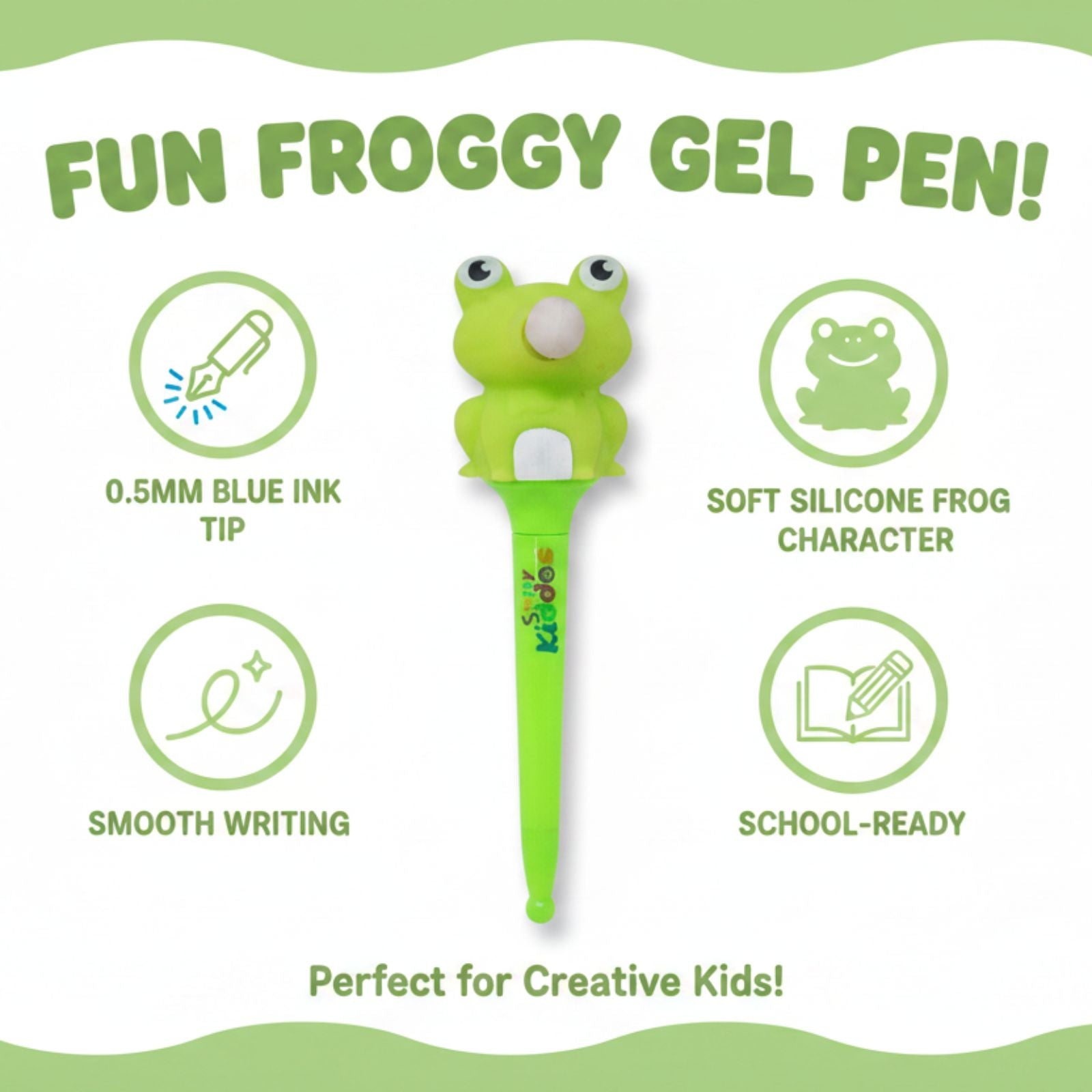 Smily Kiddos Cute Green Frog Gel Pen | 0.5mm Blue Ink