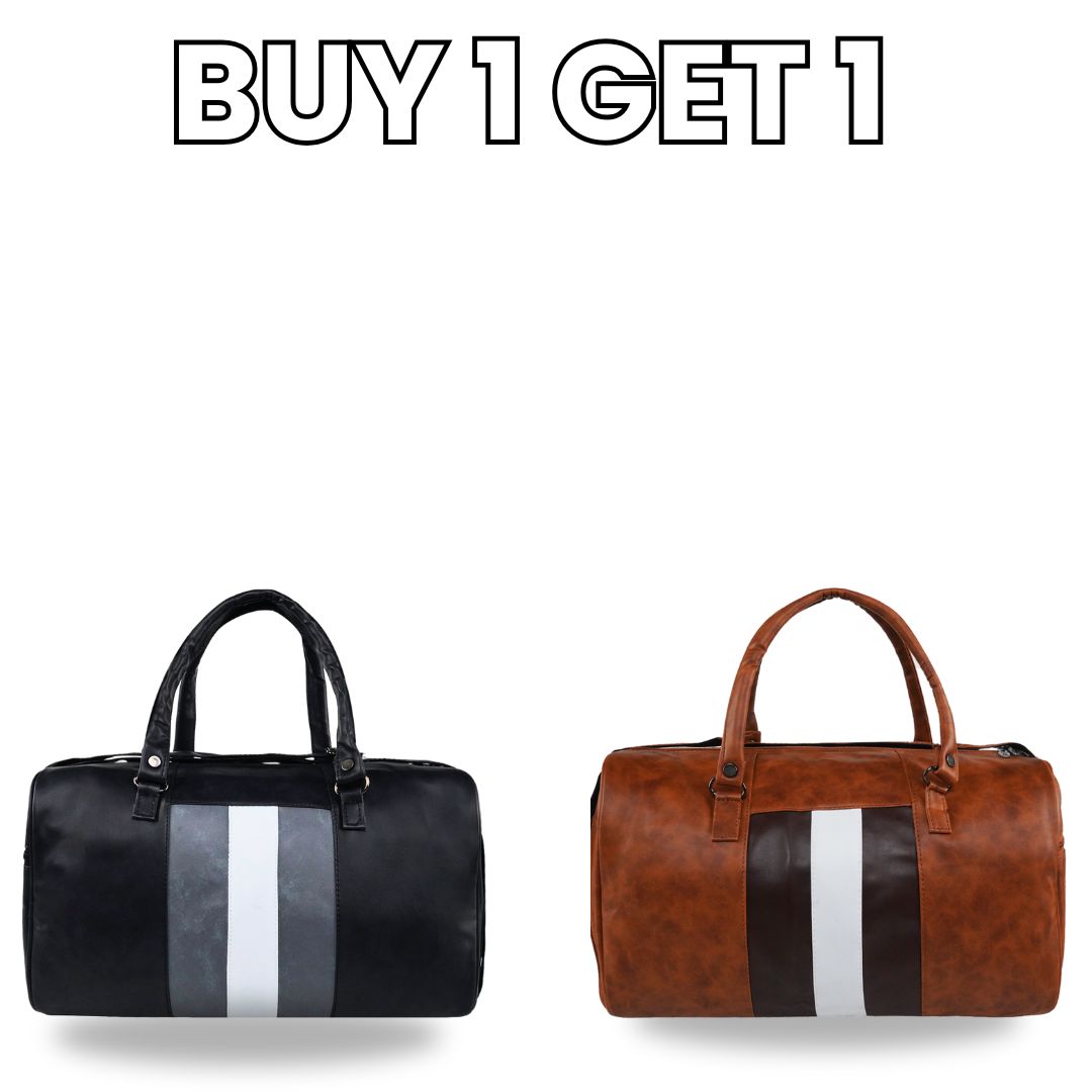 Mike Duffle Combo – Premium PU Leather 30L Duffle with Shoe Compartment (Brown & Black)