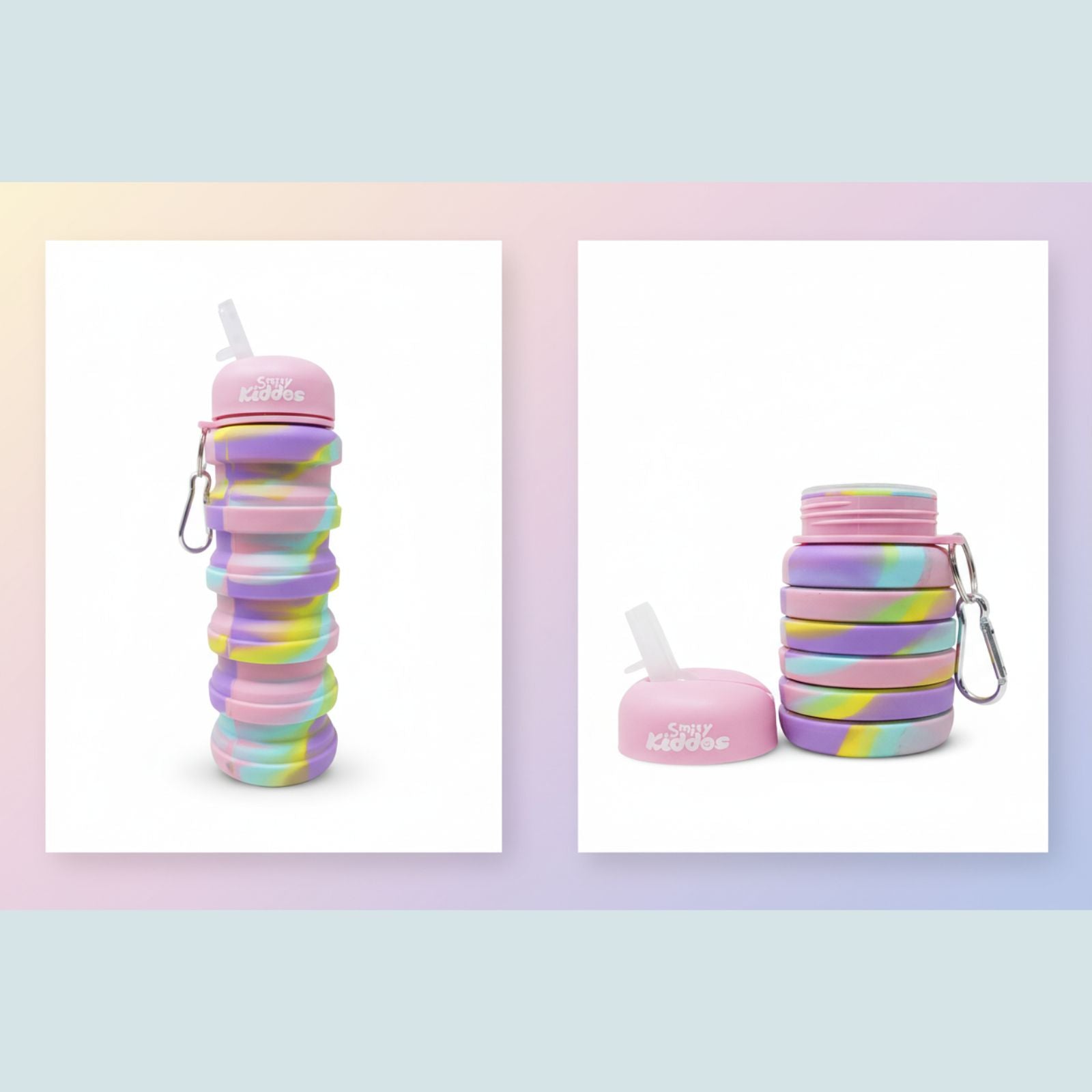 Smily Kiddos Collapsible Silicone Water Bottle – Camouflage Pink 550 mL