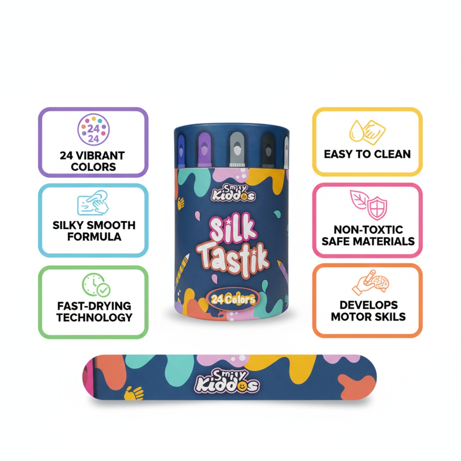 Smily Kiddos Silky Crayons – 24 Vibrant Colors | Premium Art Set for Kids
