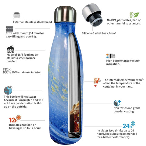 Image of Smily Kiddos 500 ML Stainless Steel Water Bottle -  Ocean Blue