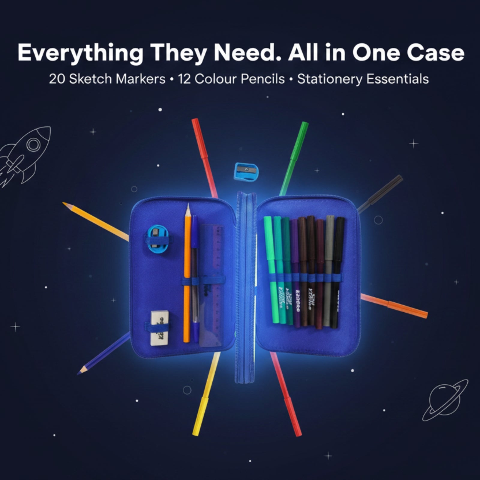 Smily Kiddos Double Layer Stationery Pencil Case Set - Space Theme
