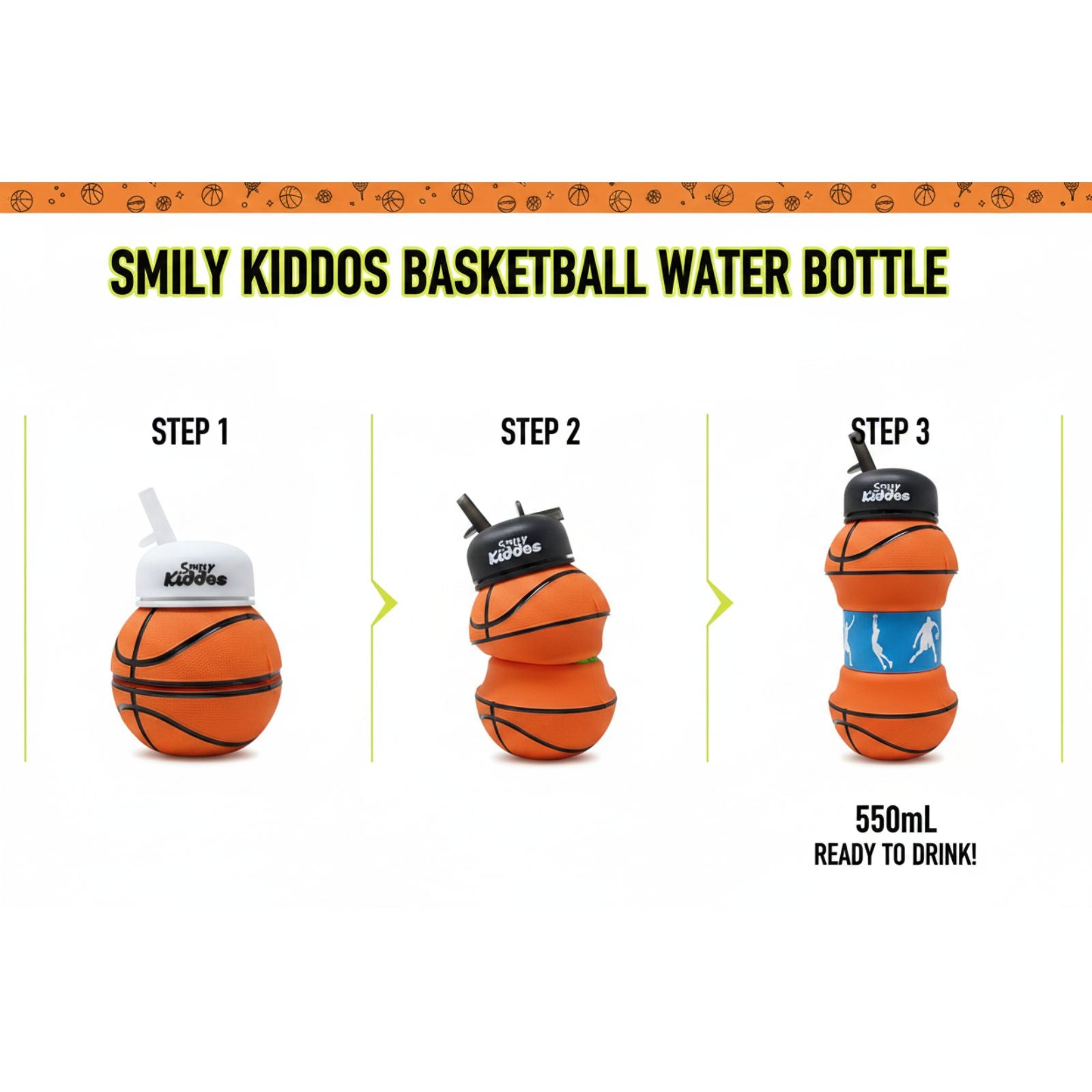 Smily Kiddos Expandable Water Bottle – Basketball 550 mL
