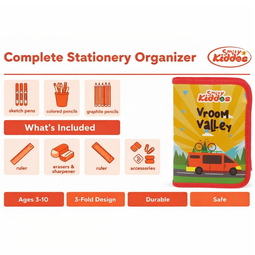 Smily Kiddos Stationery Case – Vroom Valley Theme (Includes Stationery)