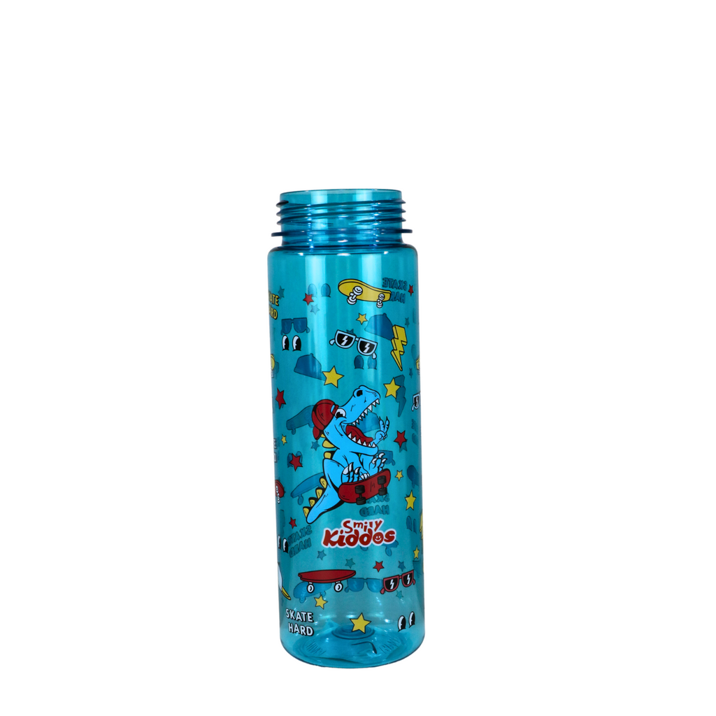 Smily Kiddos Straight Water Bottle With Flip Top Nozzle Dinosaur Theme - Blue & Red