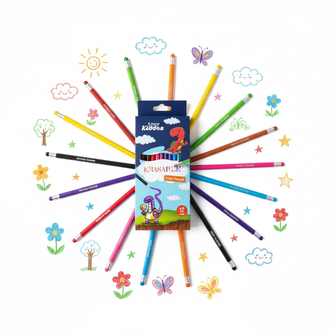 Smily Kiddos Erasable Plastic Color Pencils – Pack of 12