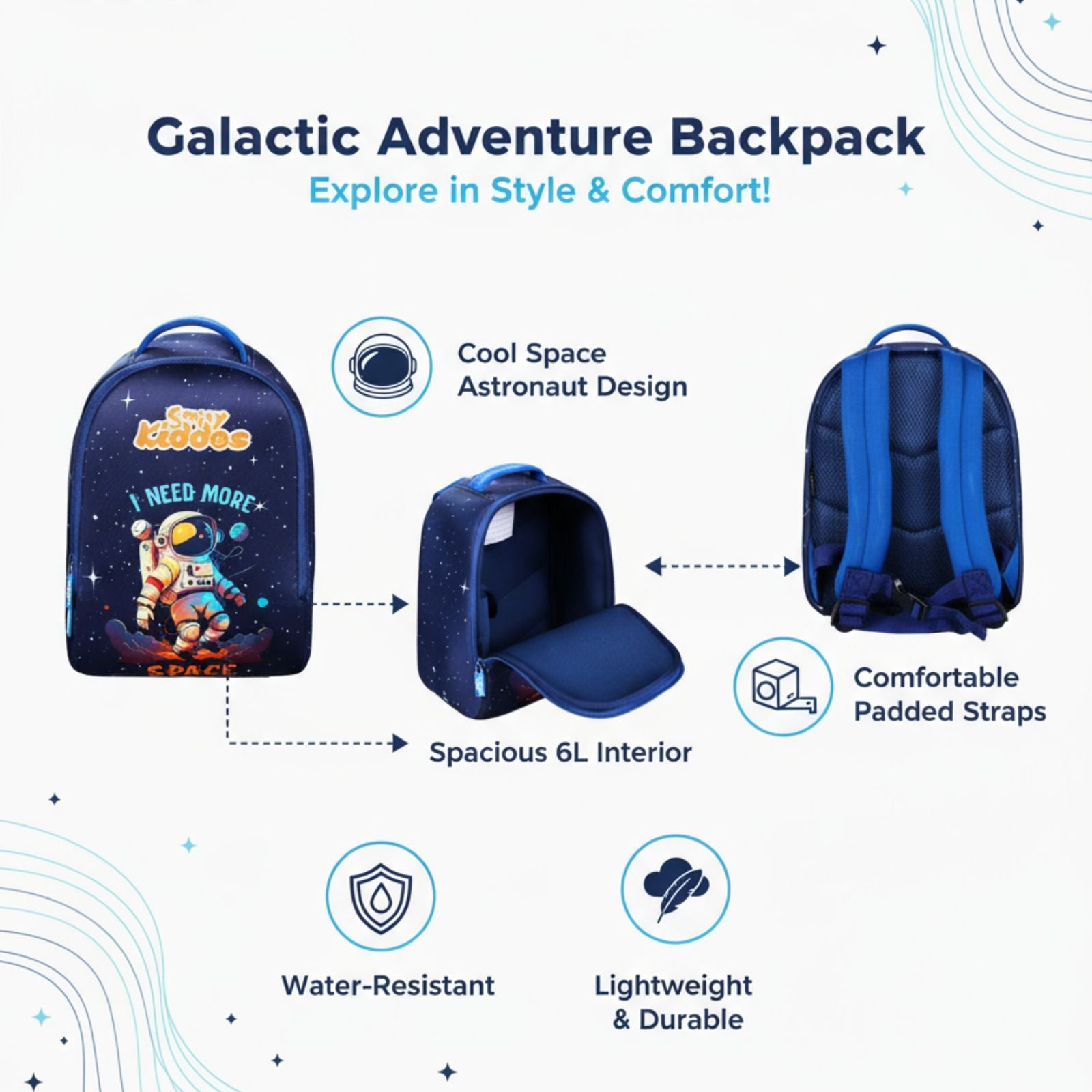 Galactic Adventure Neoprene Preschool Backpack – Navy Blue