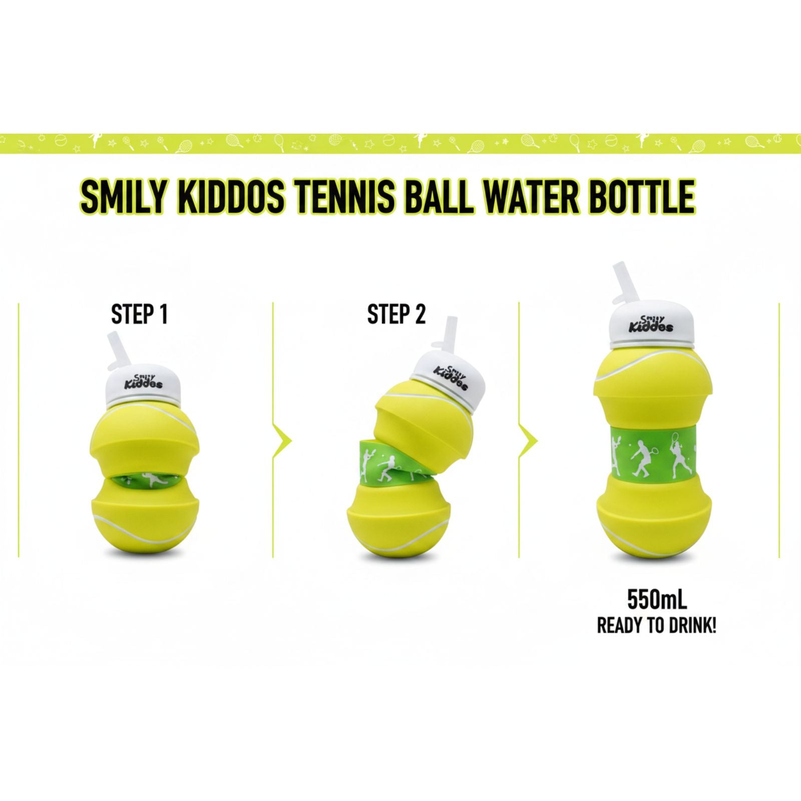 Smily Kiddos Expandable Water Bottle – Tennis Ball 550 mL