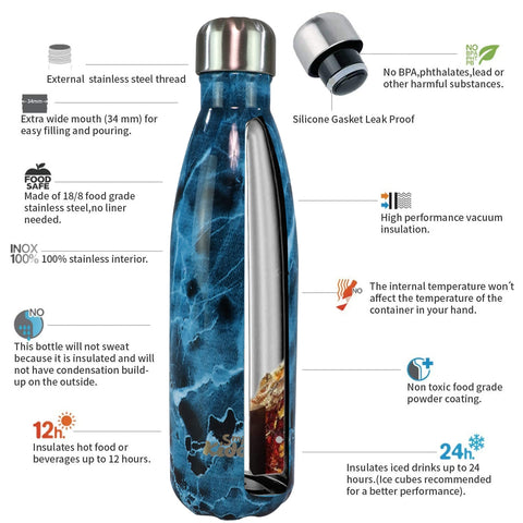 Image of Smily Kiddos 500 ML Stainless Steel Water Bottle -  Marble Print Blue