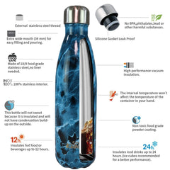 Smily Kiddos 500 ML Stainless Steel Water Bottle -  Marble Print Blue