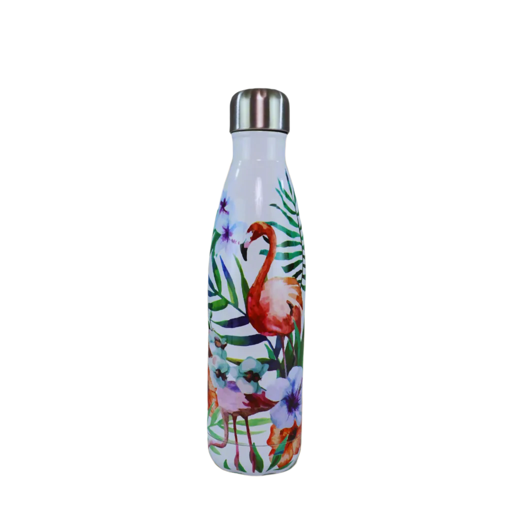 Smily Kiddos 500 ML Stainless Steel Water Bottle  - Flamingo White
