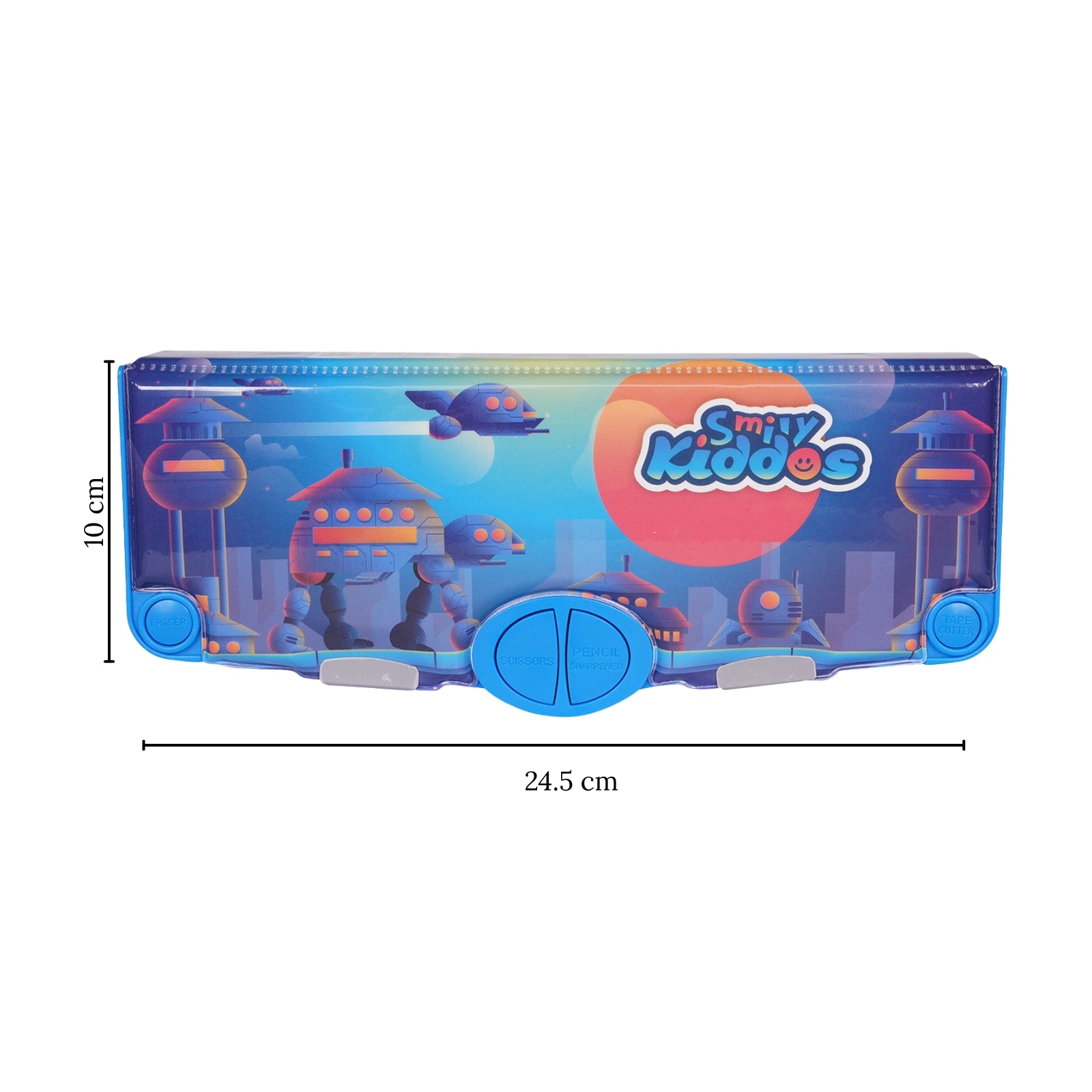 Smily Kiddos Pop-Out Pencil Box for Kids | Robot City Theme Blue