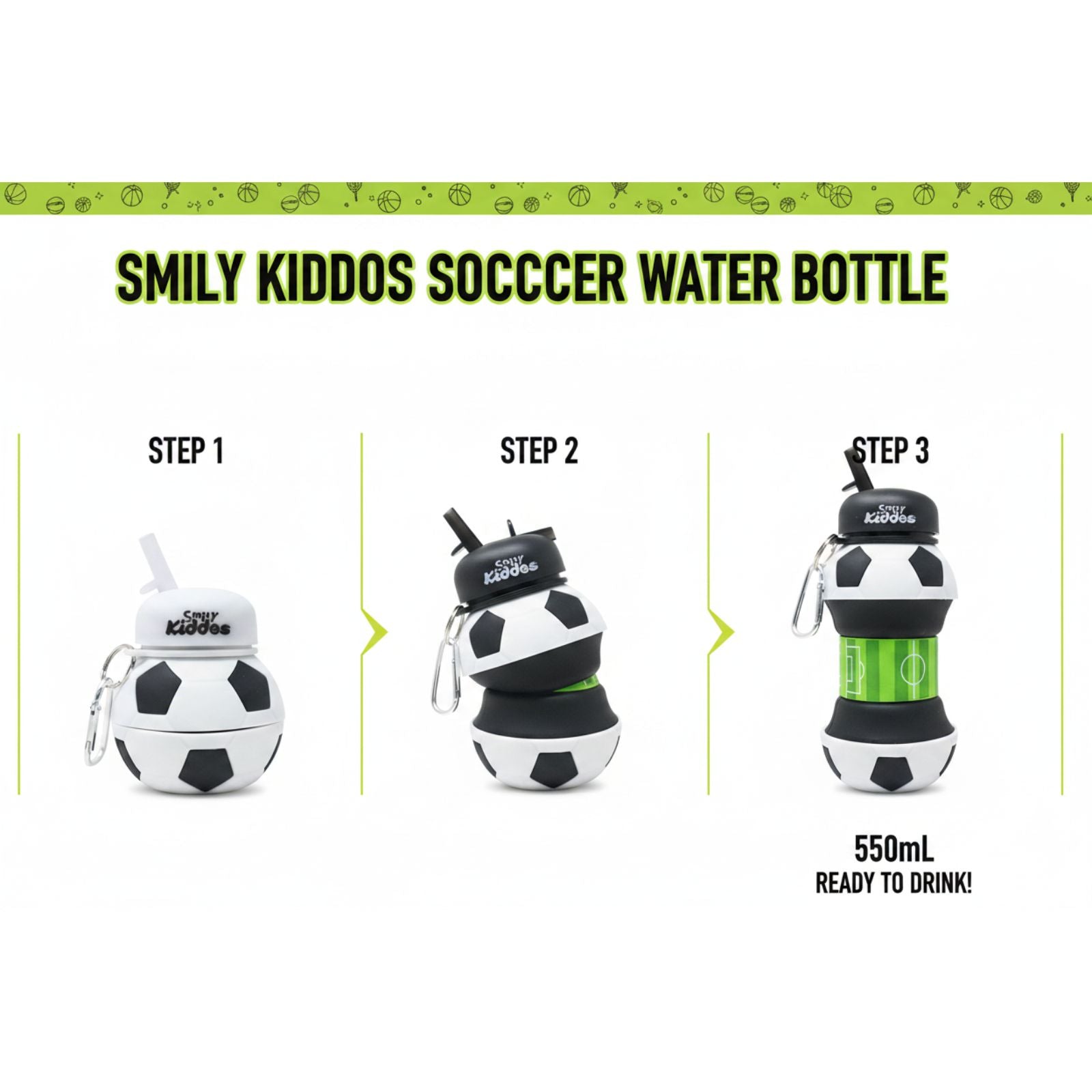 Smily Kiddos Expandable Water Bottle – Soccer 550 mL