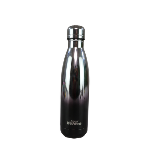 Image of Smily Kiddos 500 ML Stainless Steel Holographic Water Bottle - Glossy Silver Black