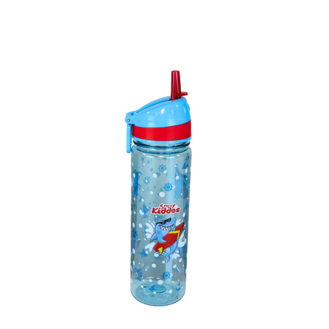 Image of Smily Kiddos Straight Water Bottle With Flip Top Nozzle Shark Theme - Blue & Red