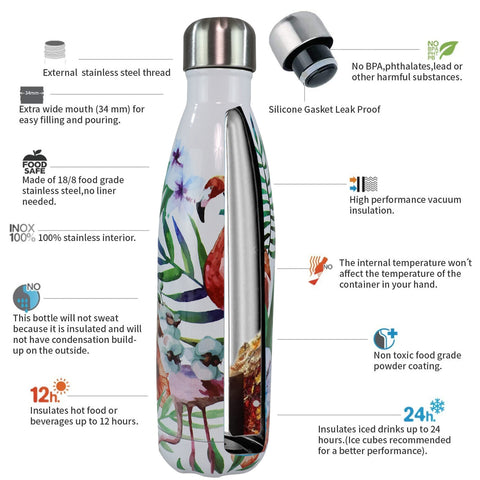 Image of Smily Kiddos 500 ML Stainless Steel Water Bottle  - Flamingo White