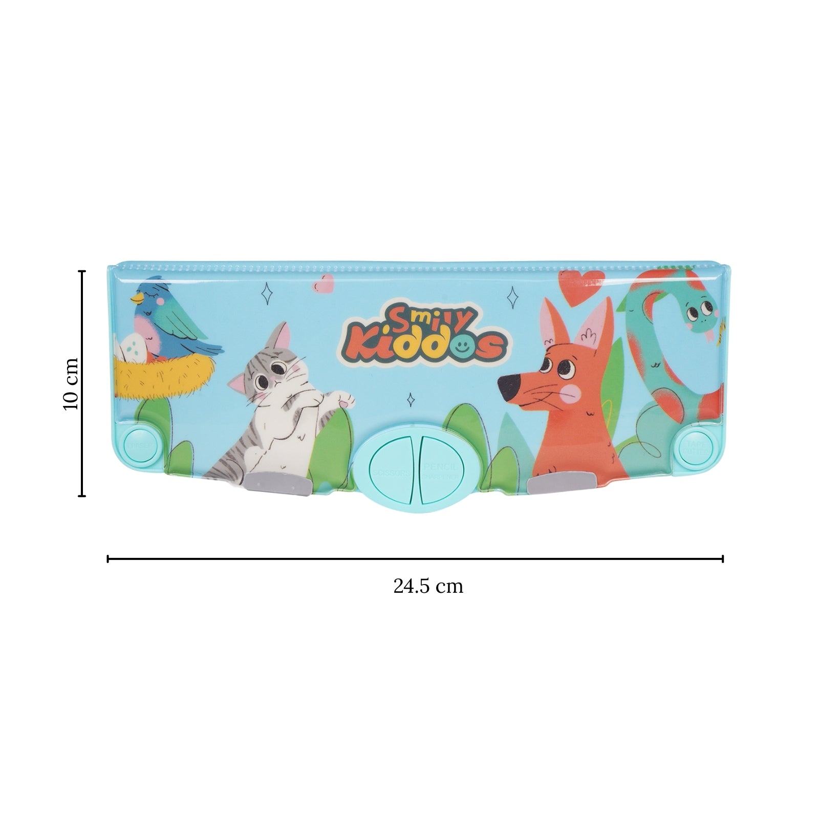 Smily Kiddos Pop-Out Pencil Box for Kids | Animal Friends Theme (Teal)