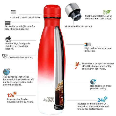 Image of Smily Kiddos 500 ML Stainless Steel Water Bottle  - Matte Red White