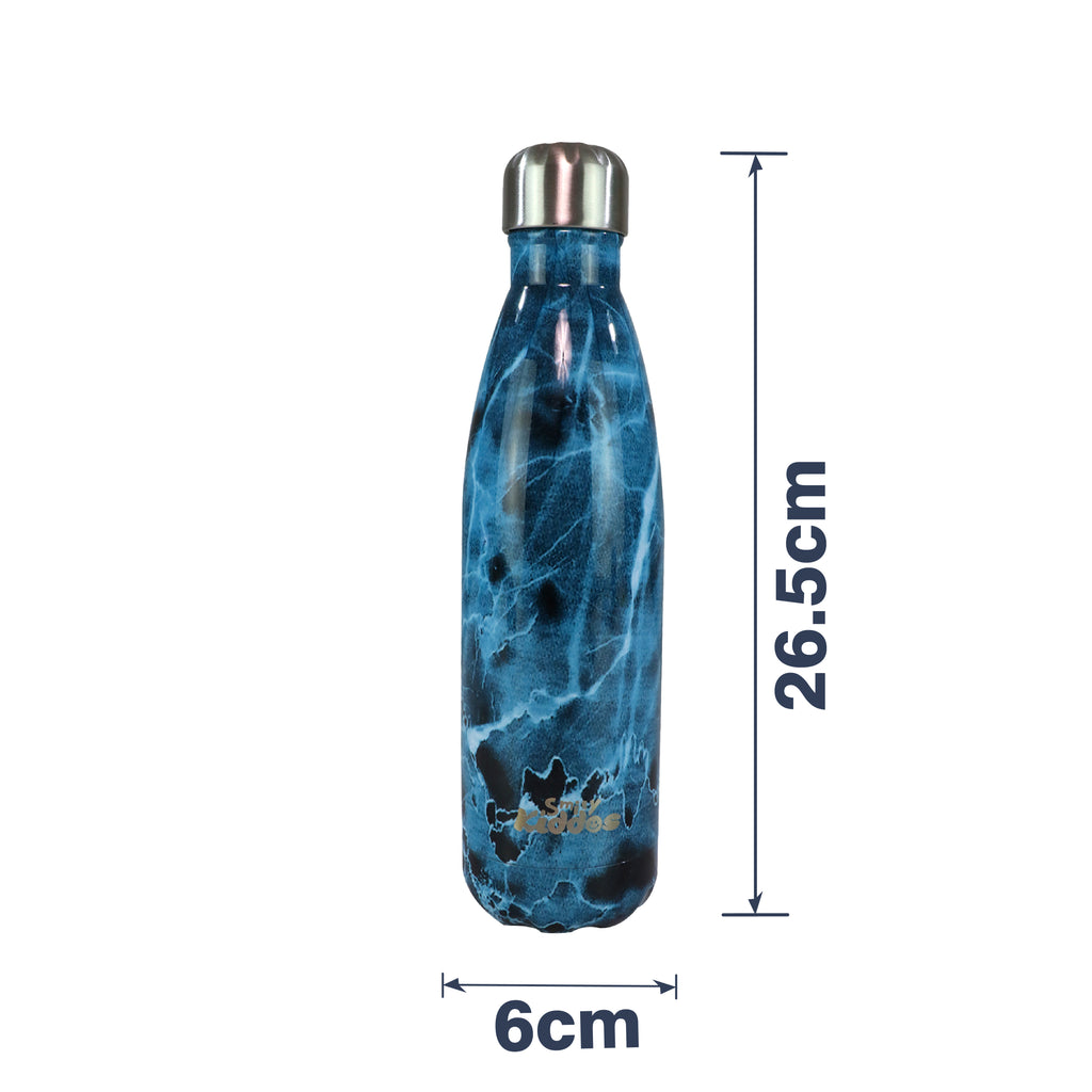Smily Kiddos 500 ML Stainless Steel Water Bottle -  Marble Print Blue