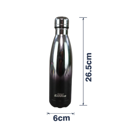 Image of Smily Kiddos 500 ML Stainless Steel Holographic Water Bottle - Glossy Silver Black