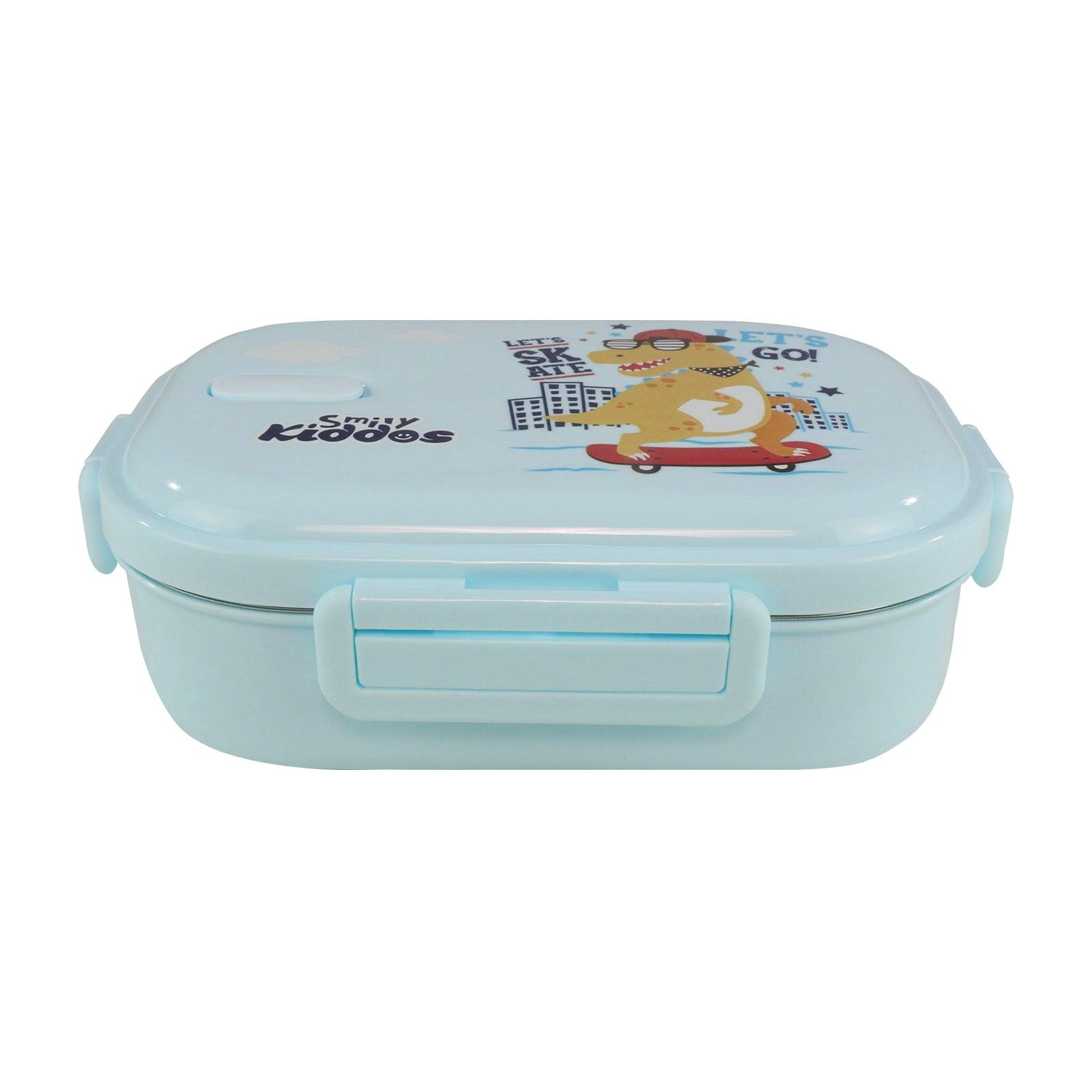 Smily kiddos Stainless Steel Skater Dino Theme Lunch Box - Light blue - medium 3+ years