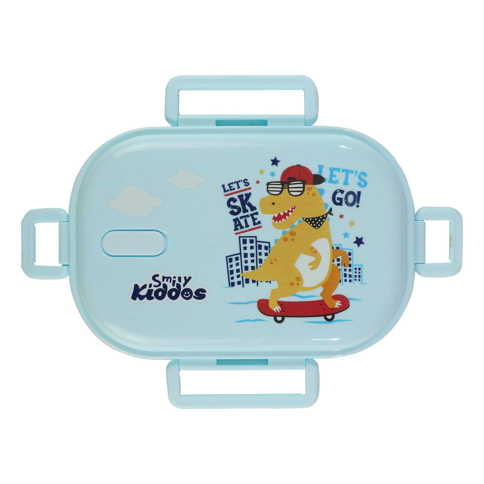 Smily kiddos Stainless Steel Skater Dino Theme Lunch Box - Light blue - medium 3+ years
