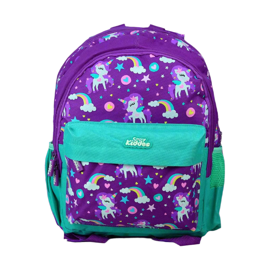 Smily Kiddos Fancy Junior Backpack – Magical Unicorn Theme Purple | Cute & Spacious School Bag for Girls