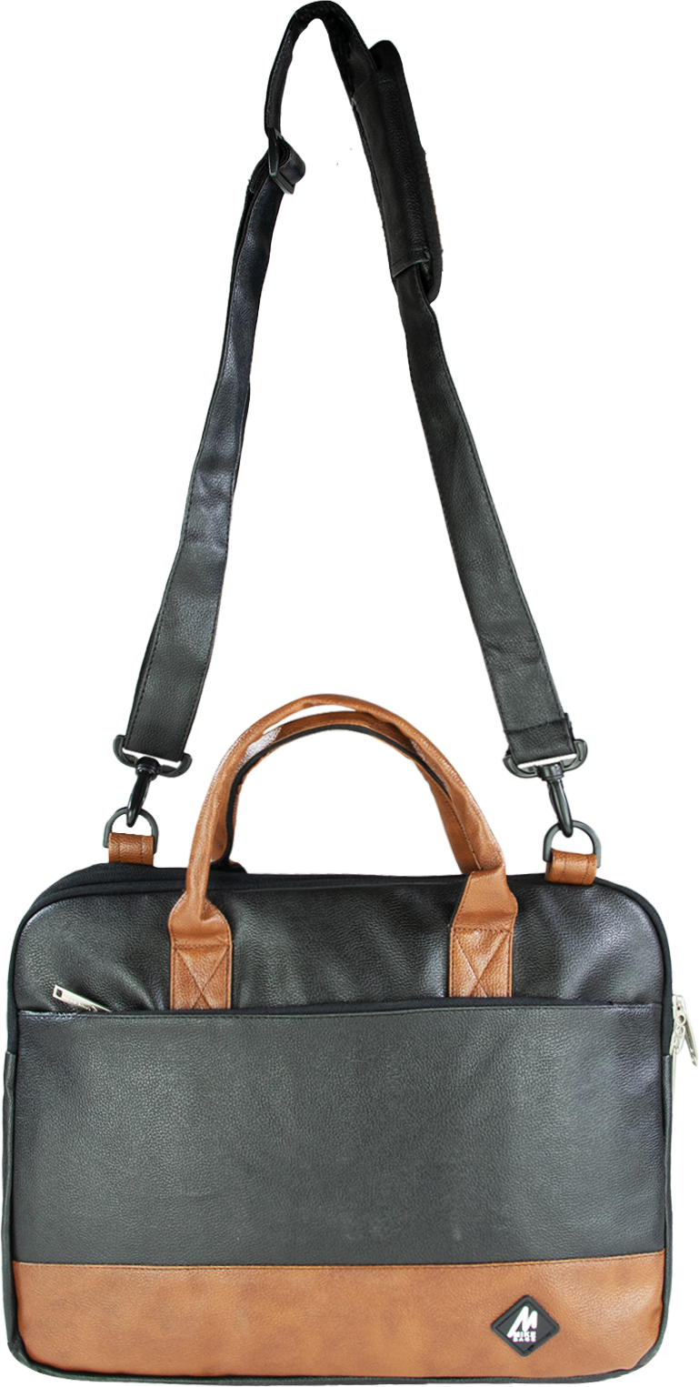 PU Leather Laptop & Messenger Shoulder Bag – Black & Tan