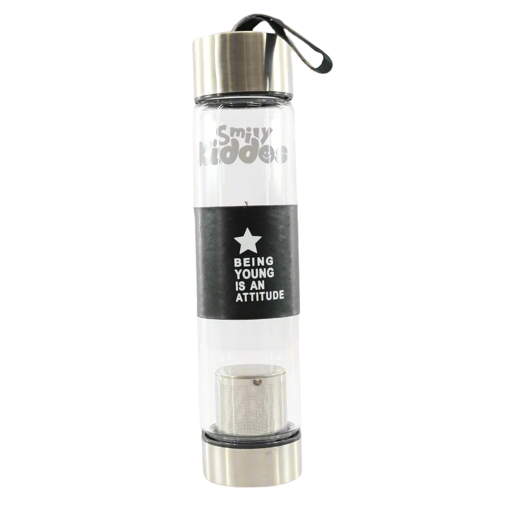 Smily Kiddos Glass bottles with Removable Stainless Steel Infuser Black