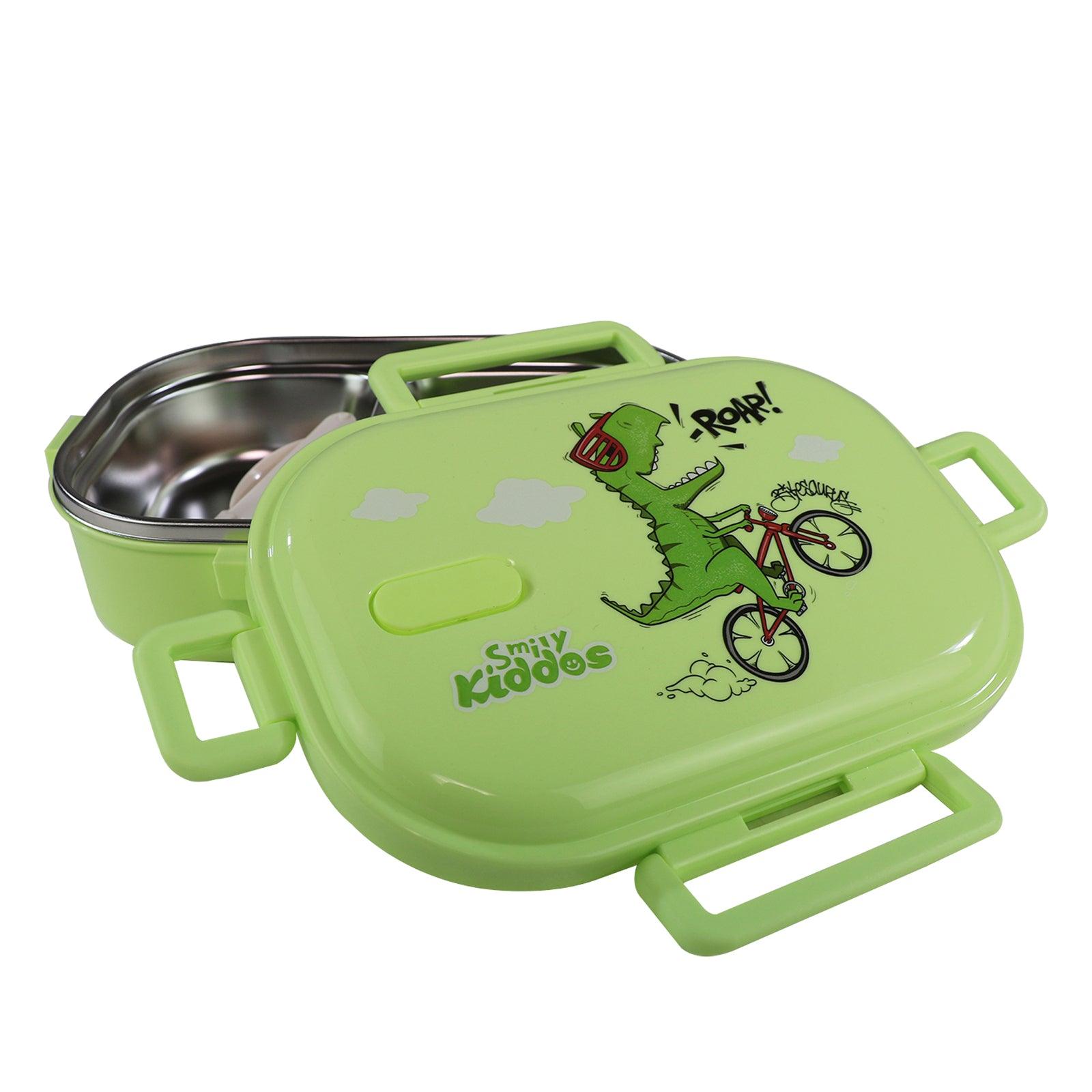 Smily kiddos Stainless Steel Roar Dino Theme Lunch Box - Green - medium 3+ years