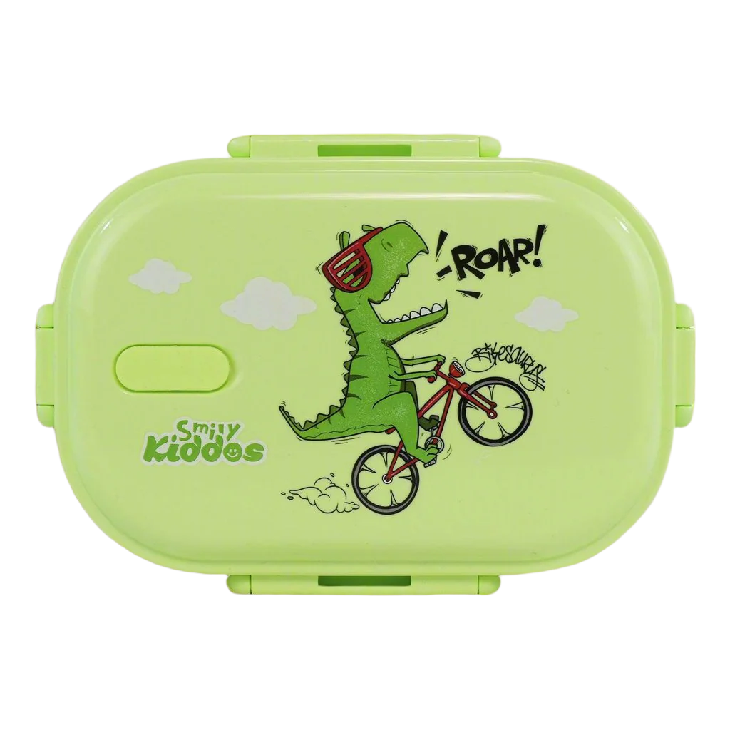 Smily kiddos Stainless Steel Roar Dino Theme Lunch Box - Green - medium 3+ years