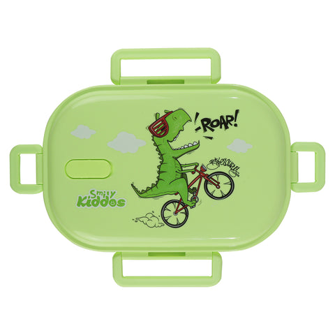 Image of Smily kiddos Stainless Steel Roar Dino Theme Lunch Box - Green - medium 3+ years