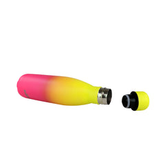 Stainless Steel Water Bottle  - Matte Yellow pink cap open