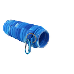 Silicone Expandable & Foldable Water Bottle Blue open 