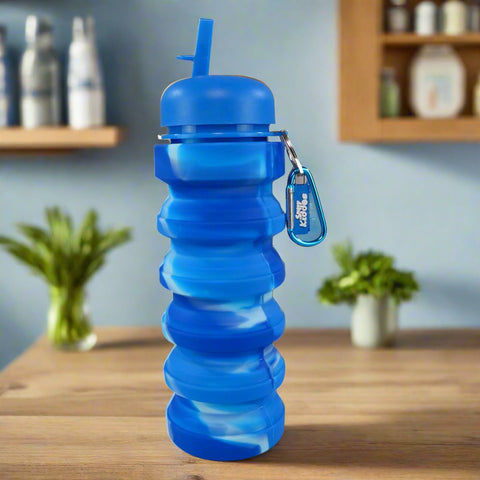 Image of Smily Kiddos Silicone Expandable & Foldable Water Bottle Blue