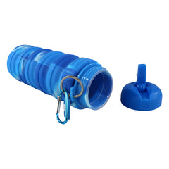 Silicone Expandable & Foldable Water Bottle Blue open cap
