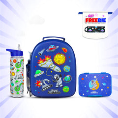 Space Theme Lunch Combo 3-in-1 Pack (Lunch Bag, Lunch Box & Water Bottle) - Blue